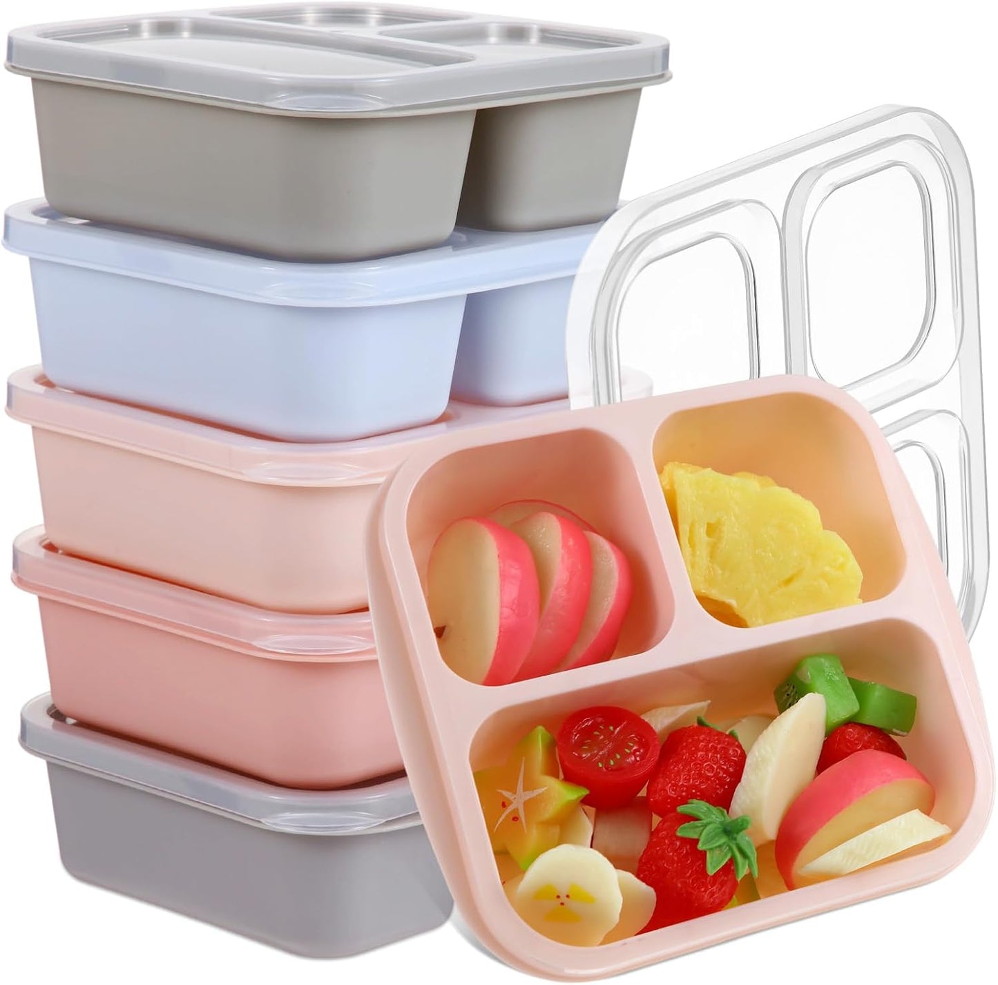 Honeydak 5 Pack Snack Containers 3 Compartment Bento Snack Boxes Divided Meal Prep Containers with Lids Reusable Adults Lunch Food Storage Box for School Work Travel(Elderberry)
