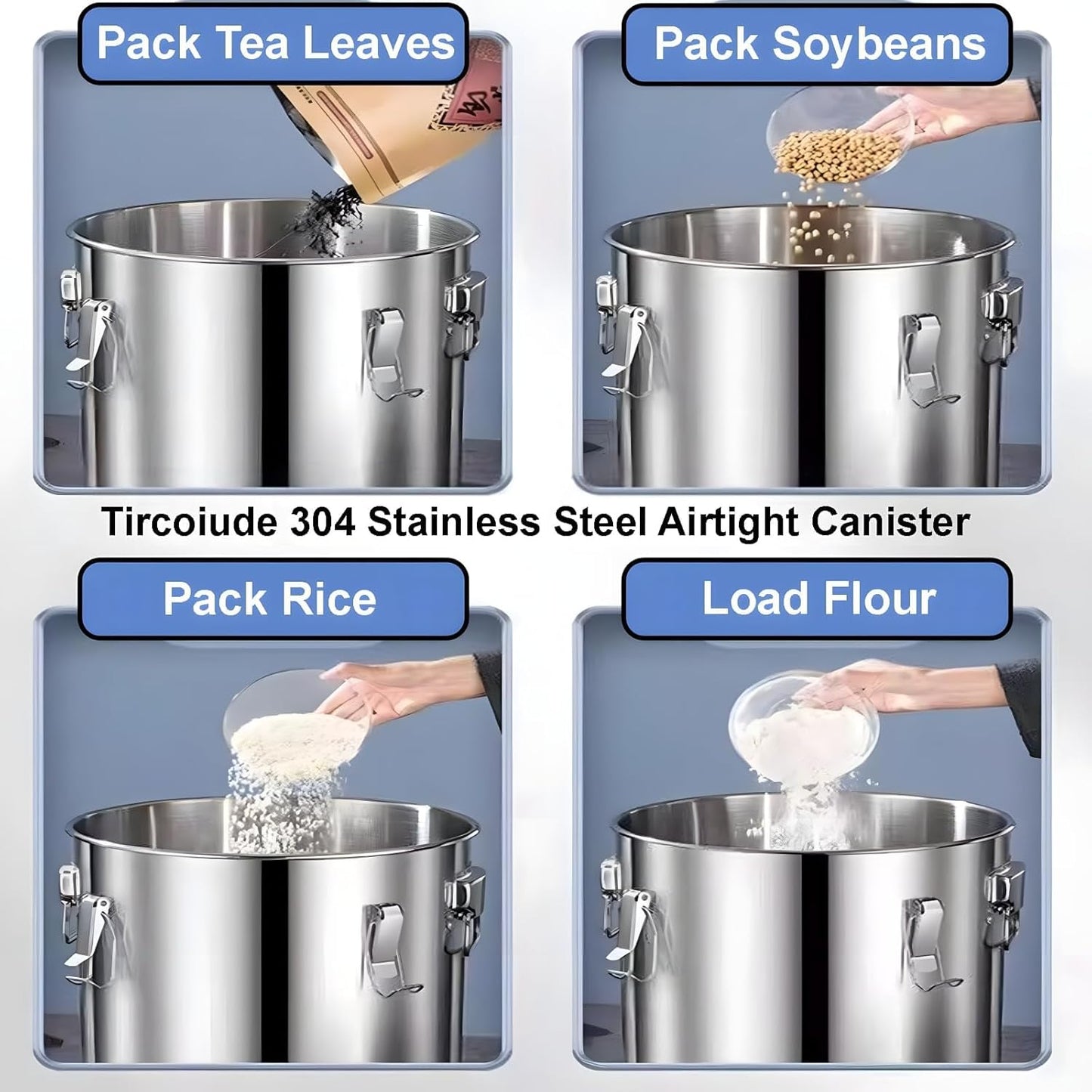 25lb Stainless Steel Containers with Lids, 12L/3.1gal 304 Stainless Steel Storage Containers, Metal Bird Seed Storage Container for Rice Flour Sugar Grain Coffee Bean Kitchen Jar