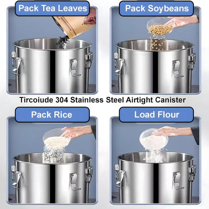 25lb Stainless Steel Containers with Lids, 12L/3.1gal 304 Stainless Steel Storage Containers, Metal Bird Seed Storage Container for Rice Flour Sugar Grain Coffee Bean Kitchen Jar