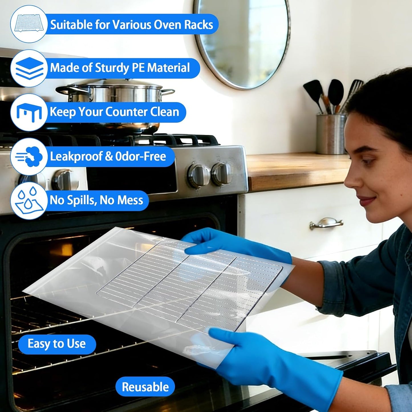 10Pcs Oven Rack Cleaning Bags, No Scrub Bags For Cleaning Oven Racks, Reusable Leak-Resistant PE Bags for Deep Soaking Grill Grates, BBQ Racks