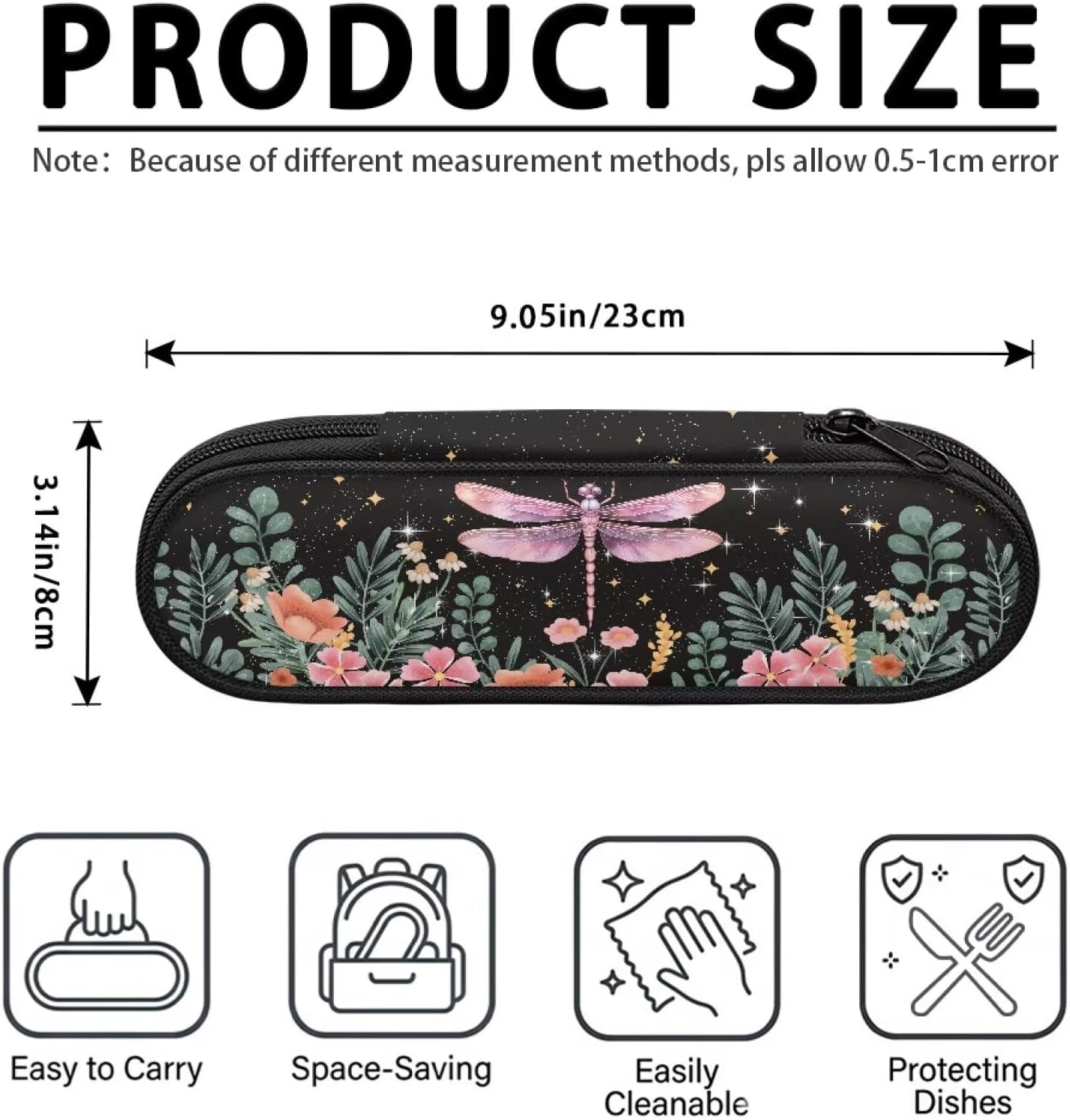 Travel Cutlery Set with Case for Kids Portable Utensil Case Reusable Silverware Pouch for School Travel Lunch Capybara Flower