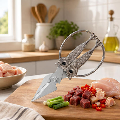 XSNBRD All Purpose Kitchen Scissors, Pearl Gold Stainless Owl Shears.