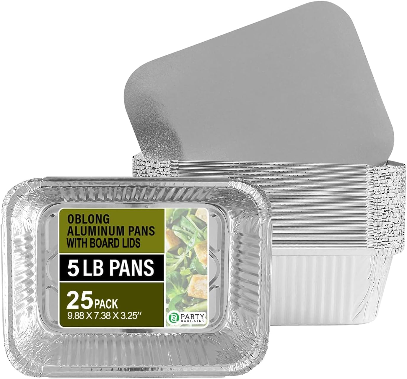PARTY BARGAINS 4 lb Aluminum Pans with Board Lids, 50 Pack – 12 x 8 in Disposable Foil Roasting & Steam Table Pans for Catering, Takeout, Meal Prep, Oven Safe up to 240°C