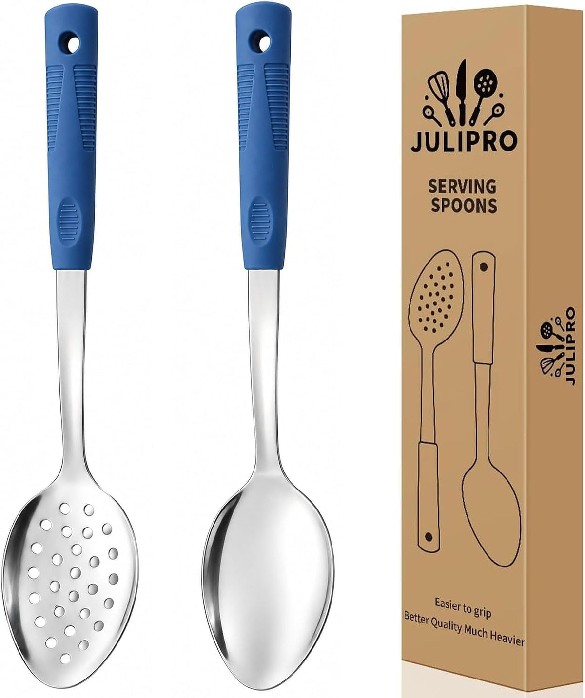 2-Piece Serving Spoons, 11-Inch, Solid & Slotted, Platinum Silicone