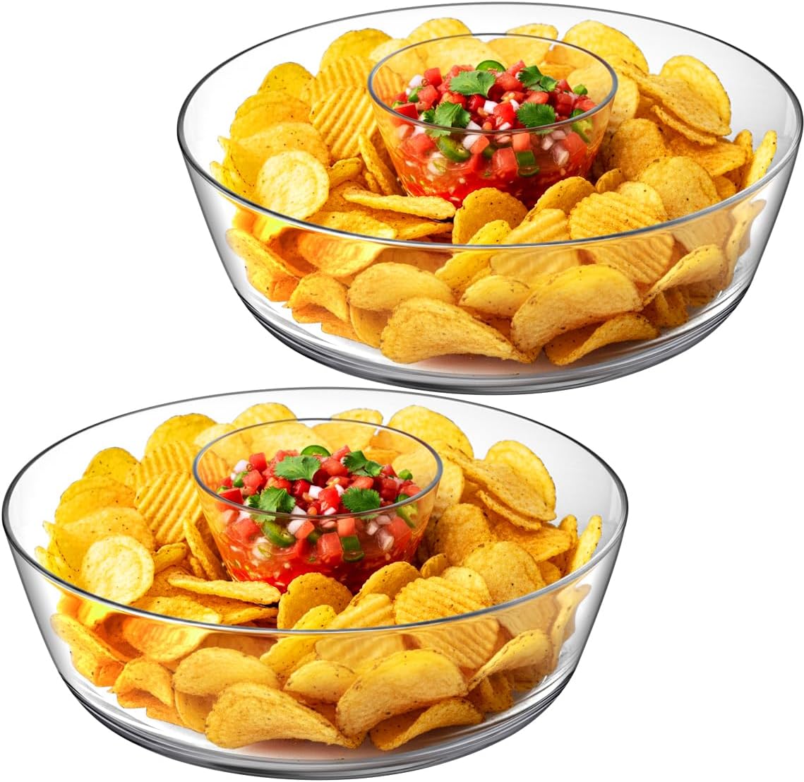 Amazing Abby - Charlie - Plastic Chip and Dip Bowl, Clear Serving Platter, Unbreakable Party Appetizer Tray, BPA-Free, Dishwasher-Safe, Great for Chips, Salsa, Veggies, Snacks, and More
