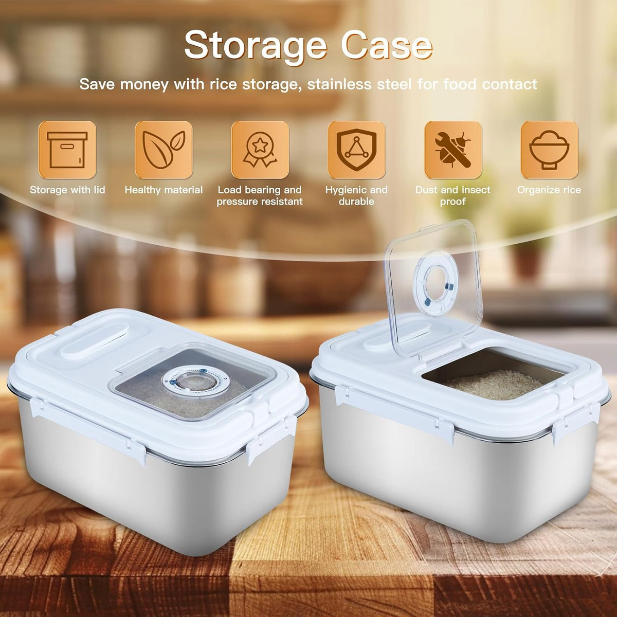 RUIAN 10L Airtight Pet Food Storage Container Stainless Steel with Scoop - Translucent Moisture-Proof Plastic Bin for Dry Food, Cat/Dog Treats, Grains - Seal Locking Lid Keep Fresh (JC366-2)