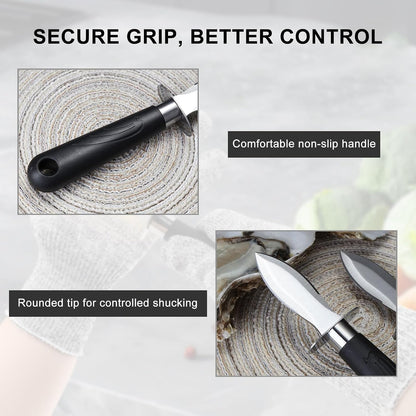 Oyster Knife Shucking Set with 2 Oyster Knives and 2 Pairs of Level 5 Cut Resistant Gloves, Safe and Easy Seafood Opener Kit for Kitchen Use, Oyster Shucking, and Gift Giving