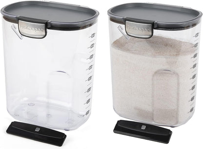 Progressive International ProKeeper+ Clear Plastic Airtight Food Baker's Kitchen Storage Organization Container Canister Set with Magnetic Accessories, 2- Piece Set (Grain 2.5-Quart)