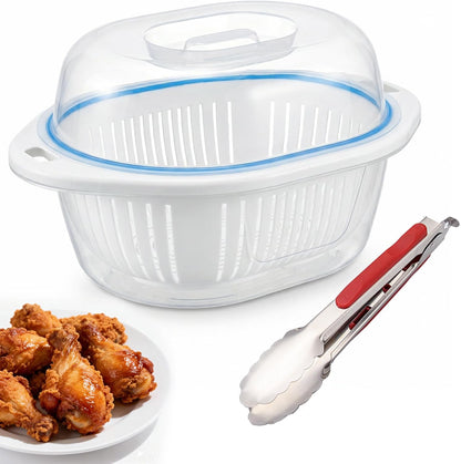 Large Batter Bowl with Lid and Tong, Mess-Free Shaker for Chicken Pork Fish Shrimp, 3-in-1 Colander Strainer and Food Storage Container for Kitchen