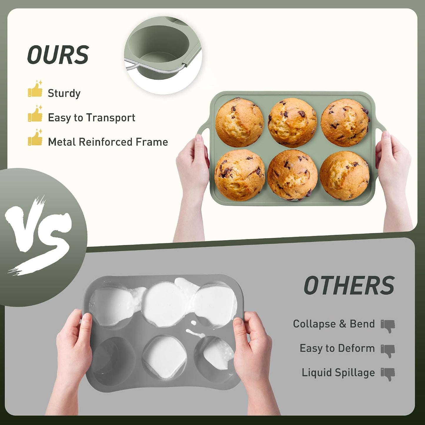2 Packs 12 Cups Silicone Muffin Pan for Baking with Metal Reinforced Frame Regular Size Cupcake Pan Tray Egg Bites Silicone Cookie Molds Muffin Tin Tart Pans Sheet Set for Oven Dishwasher Safe