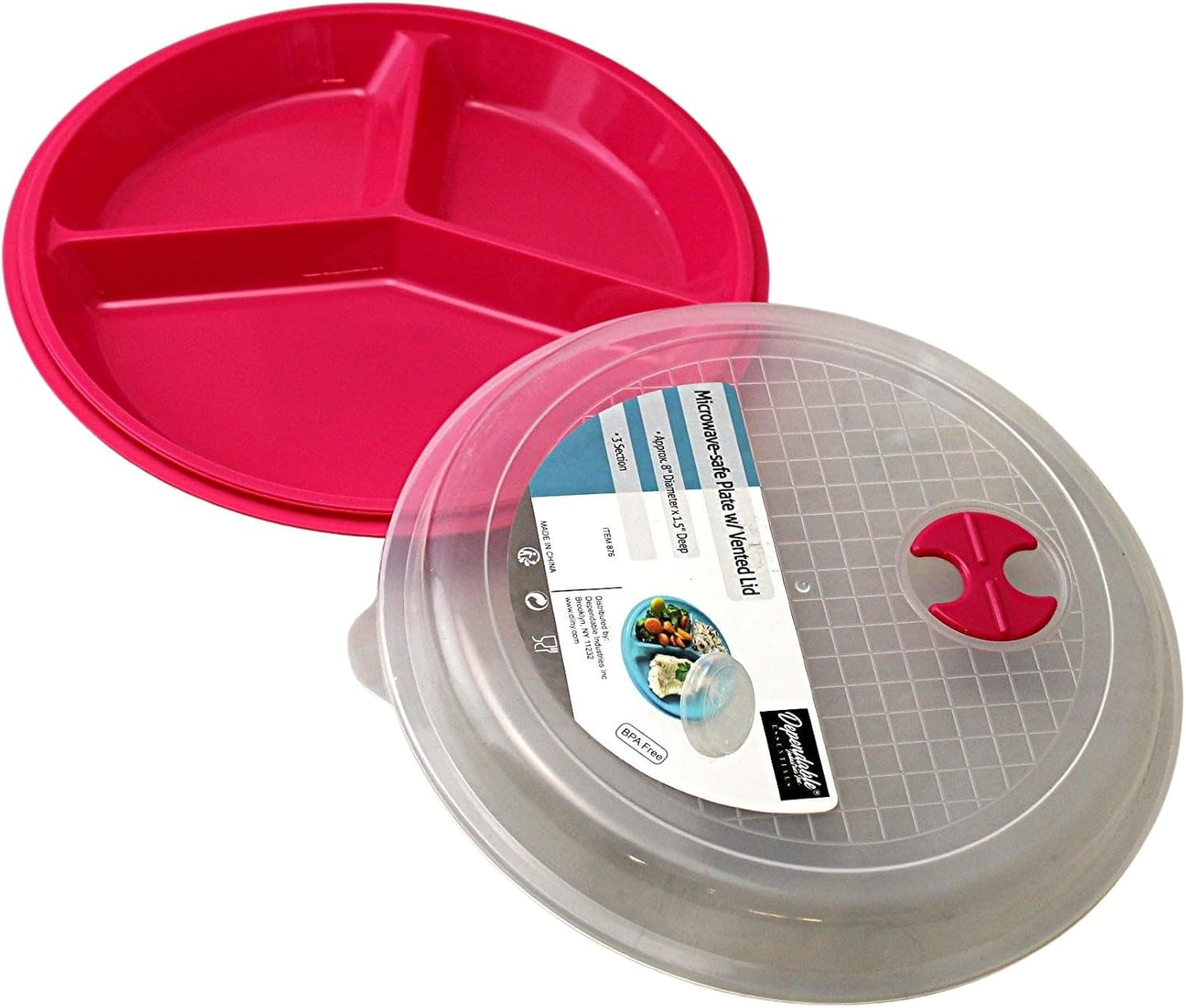 4-Pack Divided Microwave Plates with Vented Lids – BPA-Free, Stackable Meal Prep Plates – 3 Section Food Storage – Microwave, Freezer & Dishwasher Safe – 8.75” x 8.75”