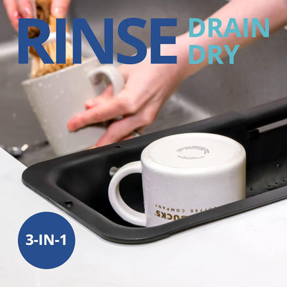 BLUE GINKGO Over the Sink Colander Strainer Basket - Wash Vegetables and Fruits, Drain Cooked Pasta and Dry Dishes - Extendable - New Home Kitchen Essentials (Grey, 1 Pack)