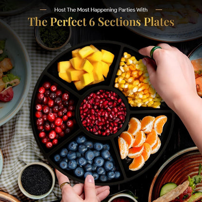 R-kay 4 Pack, 6 Sectional Clear Plastic Serving Trays For Party - Heavy Duty Party Trays For Serving Food - 12 Inch Trays And Platters - Veggie Tray Platter/Divided Serving Tray