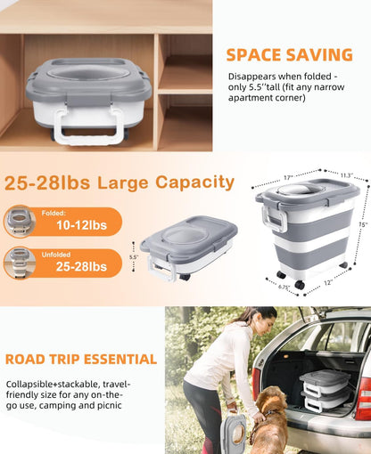 HOYTAMDAR 35lbs Dog Food Storage Container, Collapsible Dog Food Container, Wheels, Handle, Airtight Pet Food Storage Container, Scoop, 2L Small Dry Food Pail For Dog Cat Bird Food