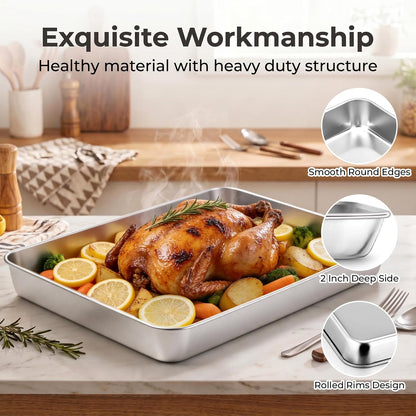 TeamFar Lasagna Pan, 16" x12.13" x2" Stainless Steel Rectangular Cake Pan