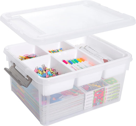 Citylife 17QT Clear Craft Organizers and Storage Box with Removable Tray | Stackable Art Supply Organizer Storage Bins with Lids for Beads, Markers, Sewing, Tools, Playdoh, Coloring Books, Made in USA