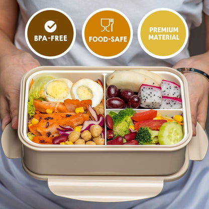 Bento Boxes for Adults - 1100 ML Bento Lunch Box Container For Kids With Spoon & Fork - Durable Perfect Size for On-the-Go Meal, BPA-Free and Food-Safe Materials(Grey)