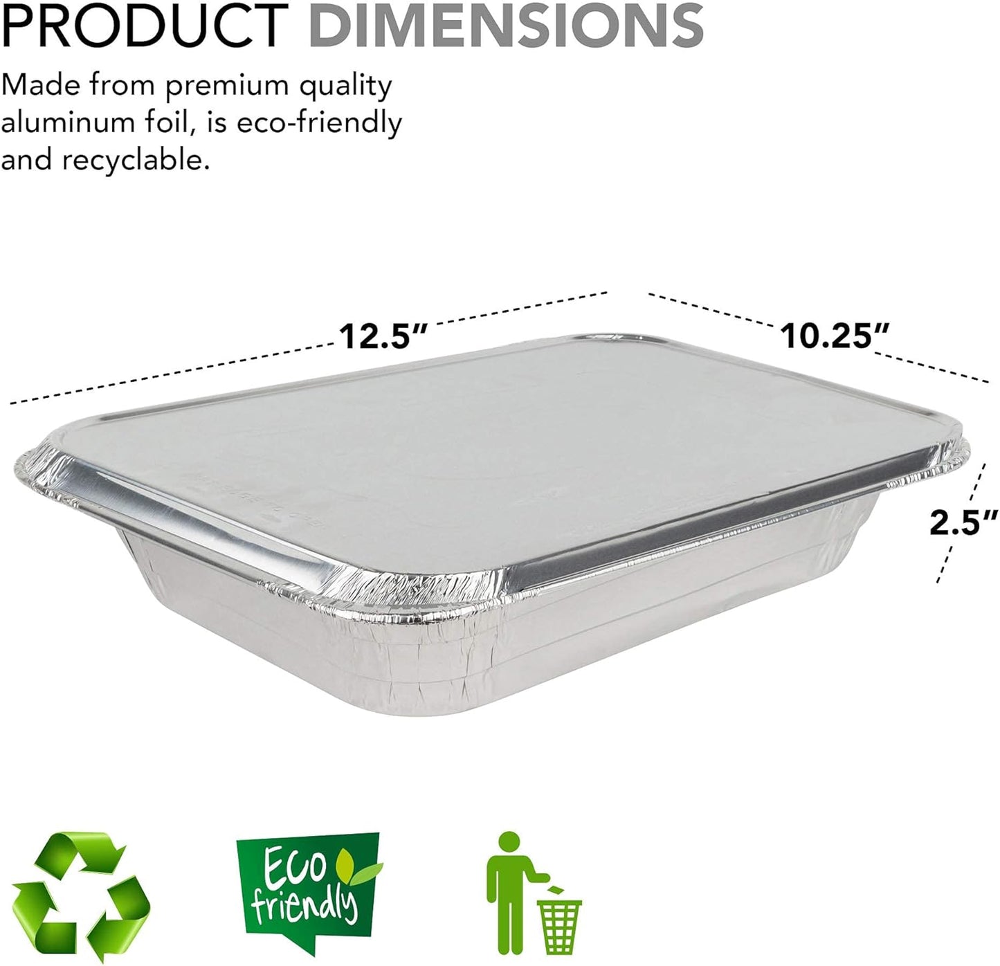 Stock Your Home 9x13 Aluminum Trays with Lids (10 Pack) – Disposable Half Size Deep Pans for Cooking, Storage, BBQ, Grilling, Catering