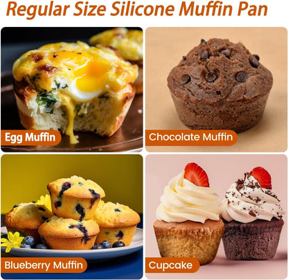 CAKETIME Silicone Muffin Pan - Cupcake Pan, Mini Loaf Pan Silicone Baking Molds Food Grade 3-Pack