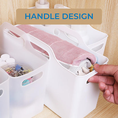2 Pack Fridge Organizer Bins with Handle, PP Plastic Refrigerator Organizers and Storage for Kitchen, Laundry, Cabinets and Fridge, Translucent Pantry Organizers and Storage, 11” x 4.5” x 6.3”