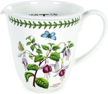 Portmeirion Botanic Garden 30oz Measuring Jug - Fuchsia Motif, Fine Porcelain All-Purpose Kitchen Tools, Dishwasher, Microwave, Freezer, Oven Safe - Elegant Baking & Cooking Essential