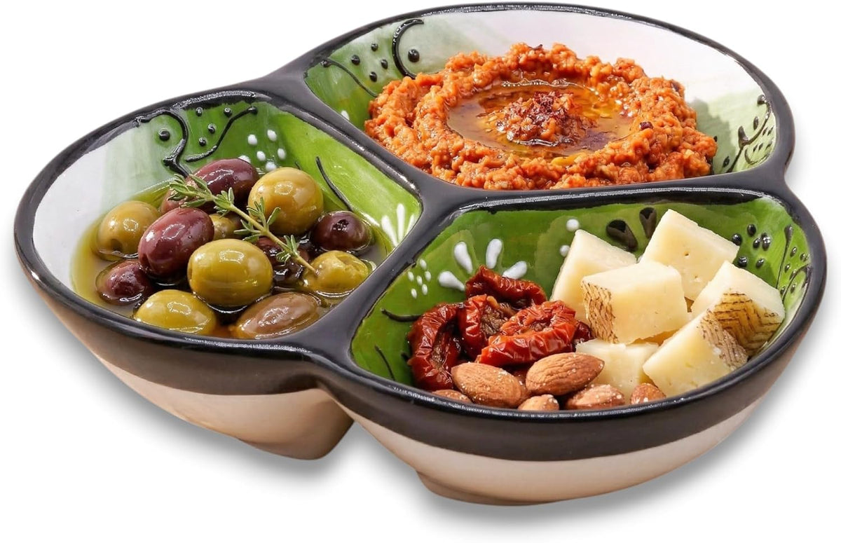 3-Compartment Ceramic Serving Dish, Handmade in Spain