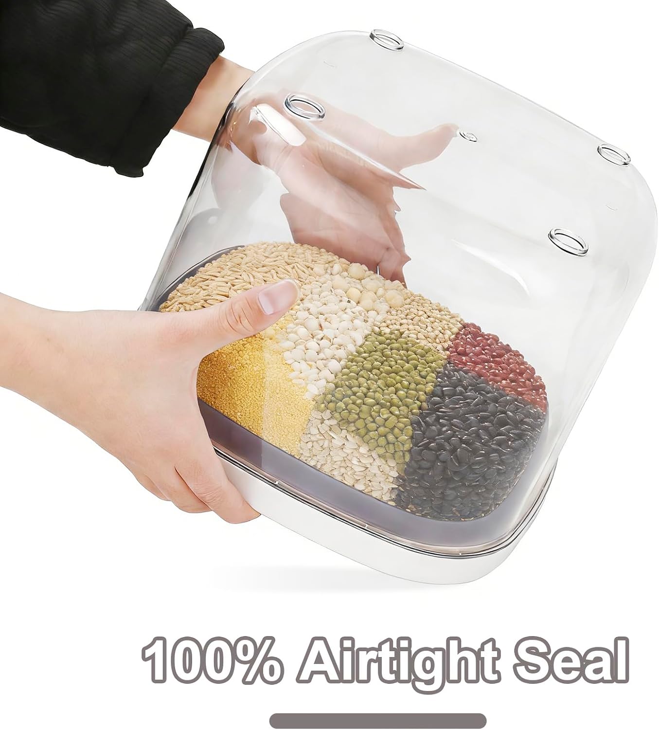 Airtight Rice Container with Measuring Cup, BPA-Free Clear PET Plastic Food Storage Container Pantry Organizers and Storage Sugar Cookies Flour Rice Container (5 L /5.28 QT)