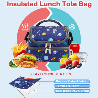 FlowFly Kids Double Decker Cooler Insulated Lunch Bag Large Tote for Boys, Girls, Men, Women, With Adjustable Strap, Unicorn