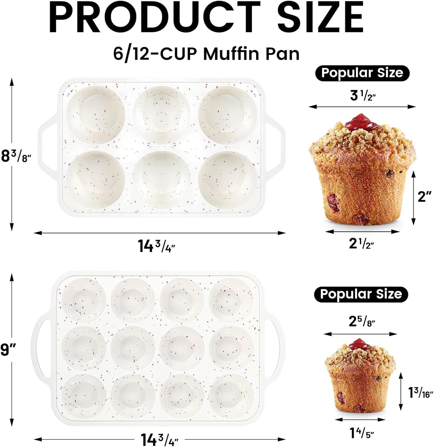 Vinino 2Pack Silicone Muffin Pan for Baking with Metal Reinforced Frame, 12 Cup Regular Size Cupcake Pan, BPA Free Silicone Muffin Tray, Cupcake Baking Pan Bite Molds for Oven Dishwasher Safe