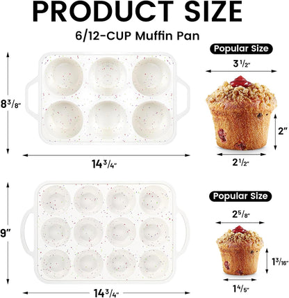 Vinino 2Pack Silicone Muffin Pan for Baking with Metal Reinforced Frame, 12 Cup Regular Size Cupcake Pan, BPA Free Silicone Muffin Tray, Cupcake Baking Pan Bite Molds for Oven Dishwasher Safe