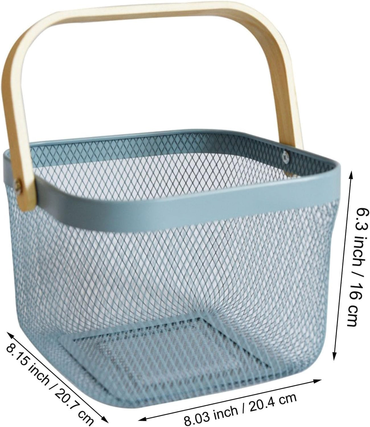 AJIODA Metal Mesh Wire Basket, Large Steel Basket with Wooden Handle Storage Organizer Basket Multi-functional Hanging Kitchen Baskets Fruit Baskets for Kitchen Bathroom Cabinet Pantry Snacks, Black