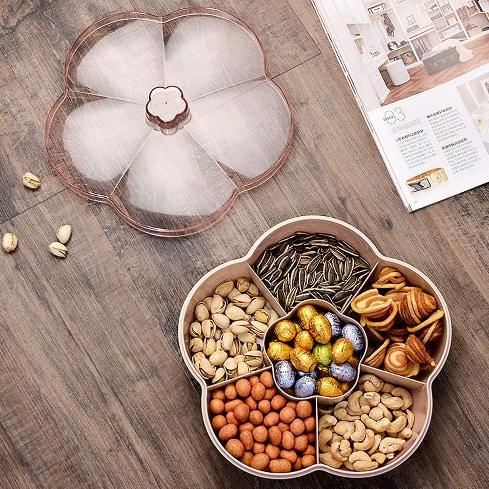 Storage Box Snacks Storage Box Flower Shape Snack Serving Tray Candy Serving Container 6 Compartments Divided Snack Plate With Lid ()