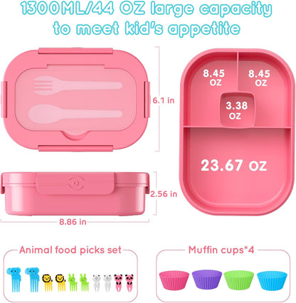 Lunch Box Kid Adult Bento Box, 4-Compartment Food Lunch Containers with Fork & Spoon, BPA Free, Leak-Proof Bento-Style Lunch Box for Work School, Microwave & Dishwasher Safe (Candy)