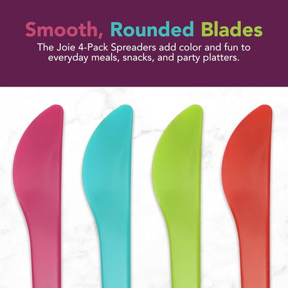 Joie Spreaders Set, Reusable Plastic Knives, 4-Count Assorted Colors