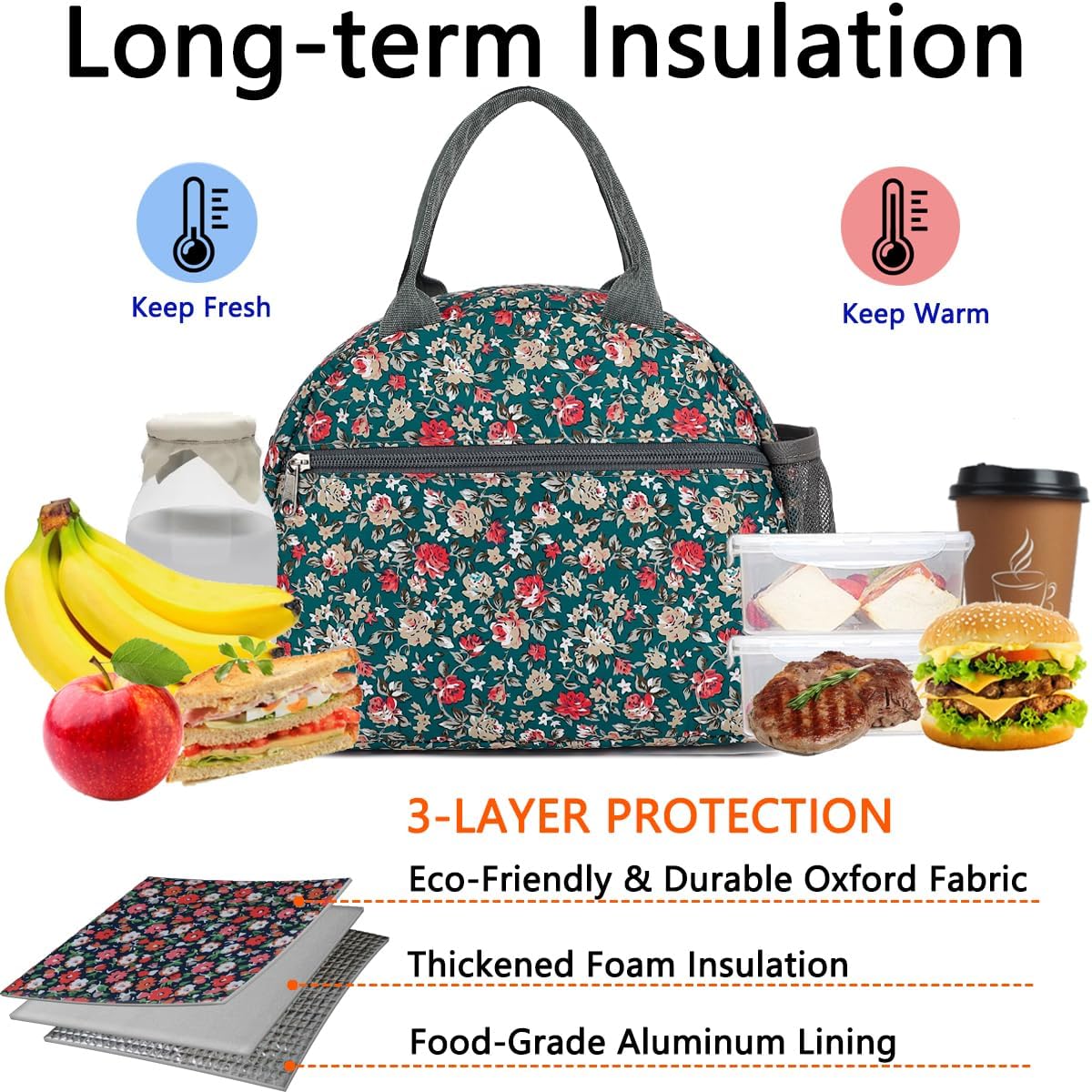 GYEUKHAM Lunch Bag Women, Lunch Box for Adult Men Kids Girls, Small Cute Lunchbox Tote Large Capacity Insulated Lunch Container Cooler for Work School Picnic Travel, Black White Stripes