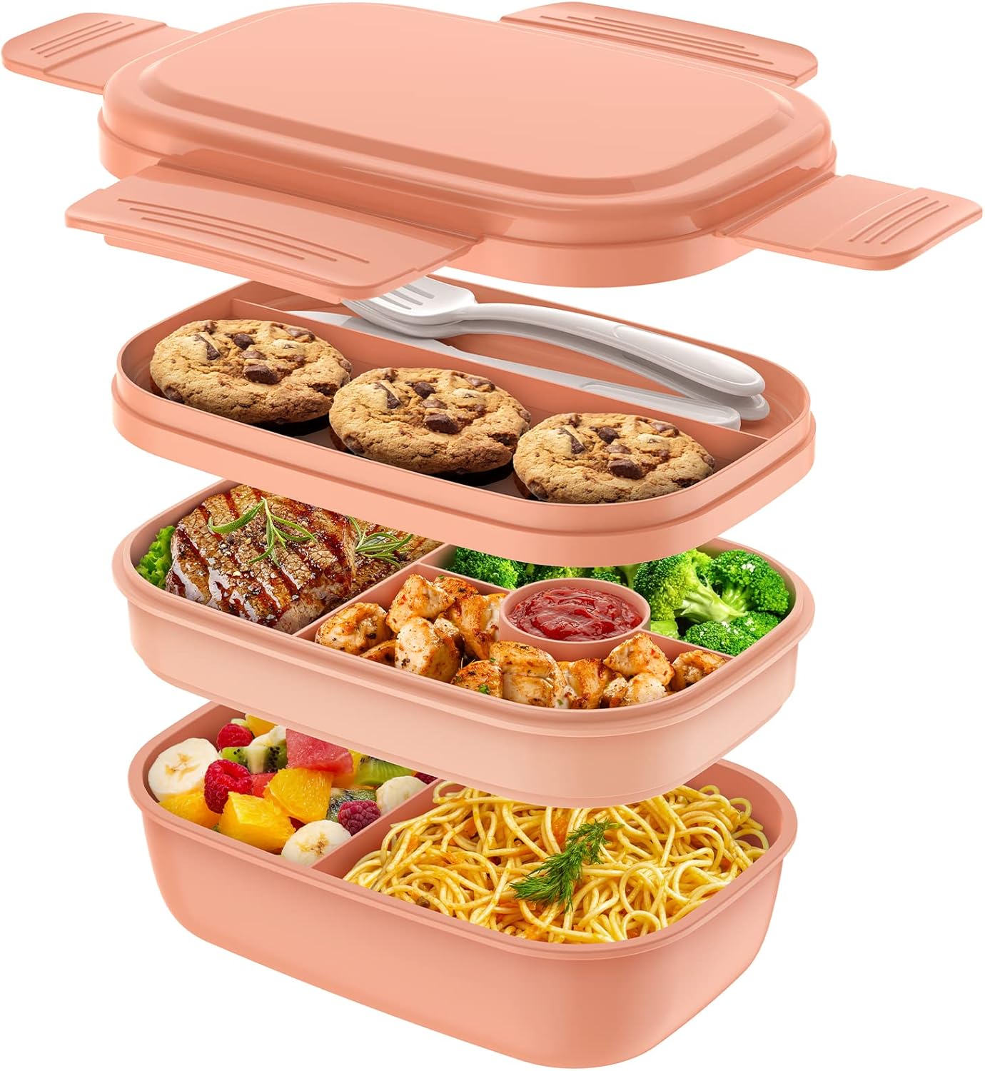 Modern Adult Lunch Box, Stackable Lunch Containers, Minimalist Design Bento Box with Utensil Set - Leak-Proof for Dining Out, Work, School, Picnic