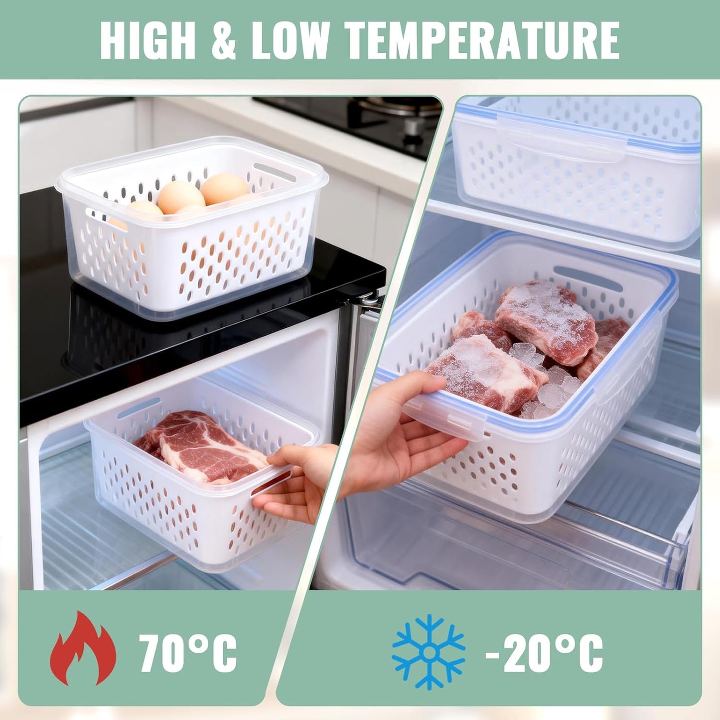 3 PCS Fruit Storage Containers for Fridge Food Berry Storage Container Set with Removable Strainer Lid Berries Container for Fridge BPA-Free Plastic Crisper for Long-Term Freshness