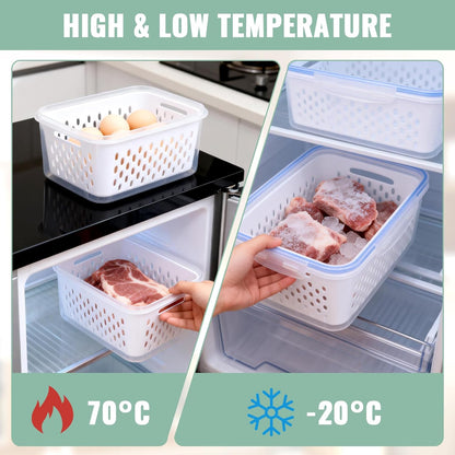 3 PCS Fruit Storage Containers for Fridge Food Berry Storage Container Set with Removable Strainer Lid Berries Container for Fridge BPA-Free Plastic Crisper for Long-Term Freshness