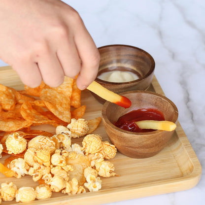 Acacia Wooden Bowls Set, Small Pinch Bowls for Sauces/Dips/Condiments, Mini Serving Bowls for Snacks/Appetizers/Side Dishes/Charcuterie Board, 3 oz Wooden Ramekins, Handmade Reusable, 4 pcs