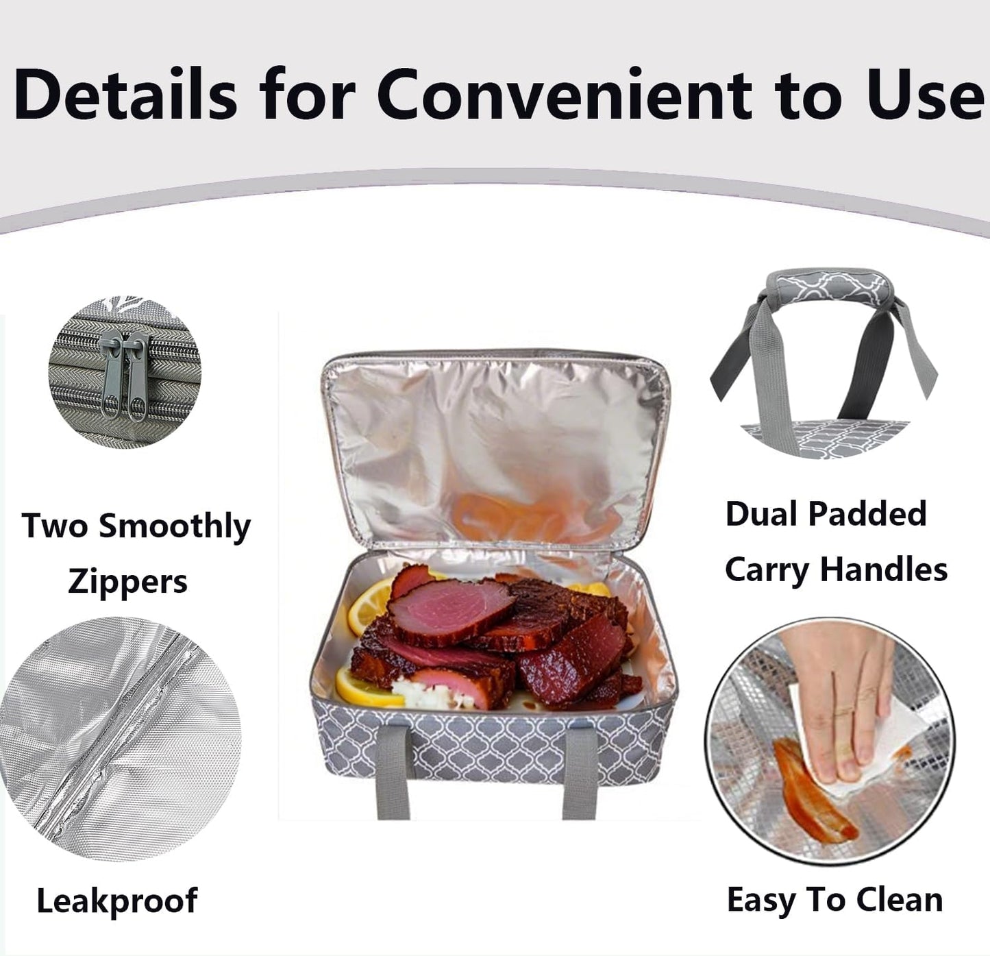 Lestyn Insulated Casserole Carrier Bag - Portable Reusable Food Transport Tote Bag Fits 9x13 Lasagna Baking Dish Pan to Keep Food Hot/Cold for Gathering/Potluck Parties/Cookout/Camping/Offices-Gray