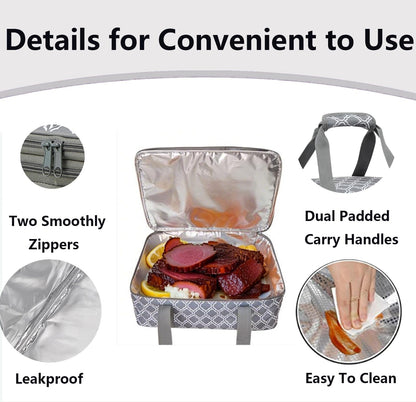 Lestyn Insulated Casserole Carrier Bag - Portable Reusable Food Transport Tote Bag Fits 9x13 Lasagna Baking Dish Pan to Keep Food Hot/Cold for Gathering/Potluck Parties/Cookout/Camping/Offices-Gray