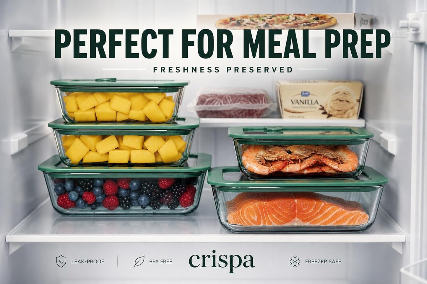 Crispa 8-Piece Teal Square Glass Food Storage Containers with Silicone Glass Lids – 100% Plastic-Free (2x 40oz, 2x 20oz) – Leakproof, Airtight, Freezer, Microwave and Dishwasher Safe