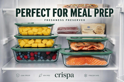 Crispa 8-Piece Teal Square Glass Food Storage Containers with Silicone Glass Lids – 100% Plastic-Free (2x 40oz, 2x 20oz) – Leakproof, Airtight, Freezer, Microwave and Dishwasher Safe