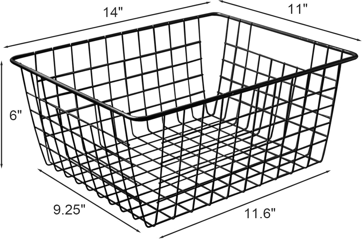 11" Upright Freezer Storage Baskets, Black Wire Storage Bins Small Bakset for Freezer, Pantry, Bathroom Organizing, Set of 2