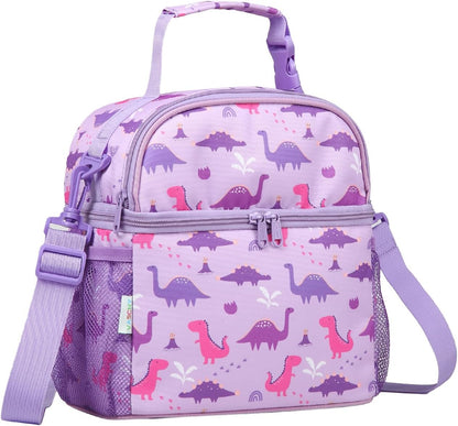 VASCHY Lunch Box Bag for Kids, Insulated Double Compartments Cooler Lunch Tote for Toddlers Boys Girls School/Daycare/Picnic Black Dinos