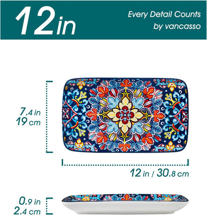 vancasso Serving Platters Set of 3, 16"/14"/12" Inch Rectangular Trays - Serving Platter Extra Large, Ceramic Bohemian Serving Dish for Entertaining Food, Microwave & Dishwasher Safe, Colorful