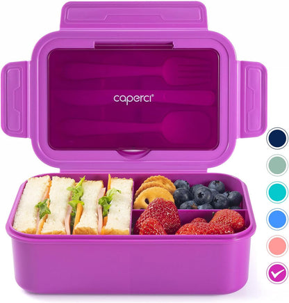 Caperci Classic Bento Box Adult Lunch Box for Older Kids - Leakpoof 47 oz 3-Compartment Lunch Containers for Adults and Teens, Built-in Utensil Set, Ideal for On-the-Go Balanced Eating,Khaki Green