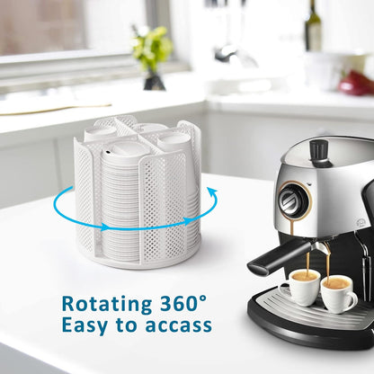 Cup and Lid Organizer Cup Dispenser Coffee Cup Organizer Paper Cup Holder Rotating for Bathroom, Restaurant, Break Room, Coffee Station, Bar, Buffet, Kitchen Cabinet, Countertop,4 Compartment