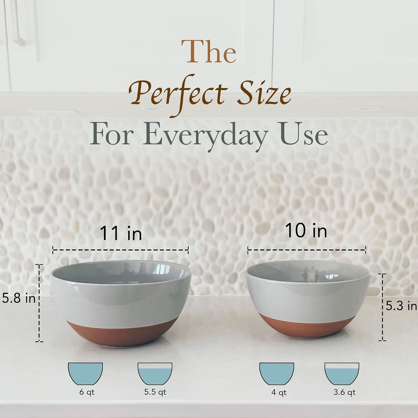 Mora Ceramic Large Mixing Bowls - Set of 2 Nesting Bowls for Cooking, Serving, Popcorn, Salad etc - Microwavable Kitchen Stoneware, Oven, Microwave and Dishwasher Safe - Extra Big 2.5 & 1.6 Qt - White