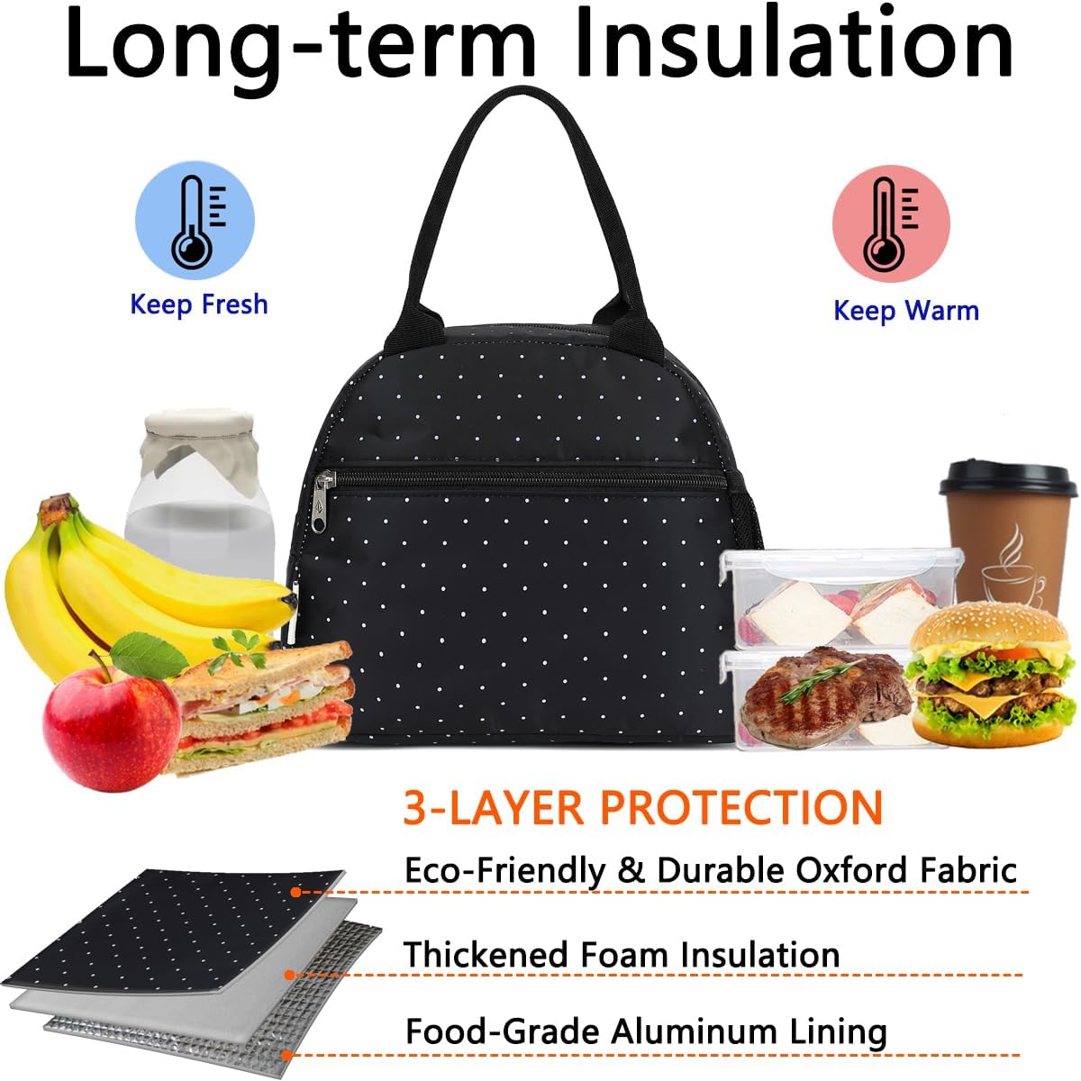 GYEUKHAM Lunch Bag Women, Lunch Box for Adult Men Kids Girls, Small Cute Lunchbox Tote Large Capacity Insulated Lunch Container Cooler for Work School Picnic Travel, Black White Stripes